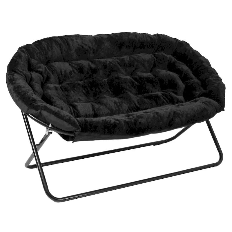 Chaise soucoupe double pliable en fourrure synthétique avec 2 poufs