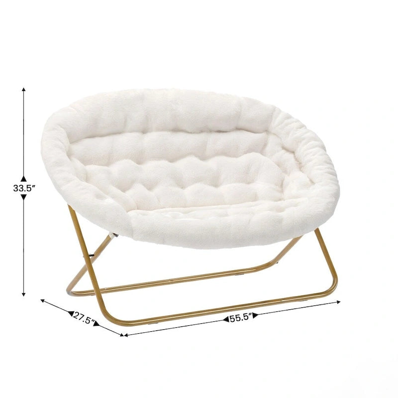 Chaise soucoupe double pliable en fourrure synthétique avec 2 poufs