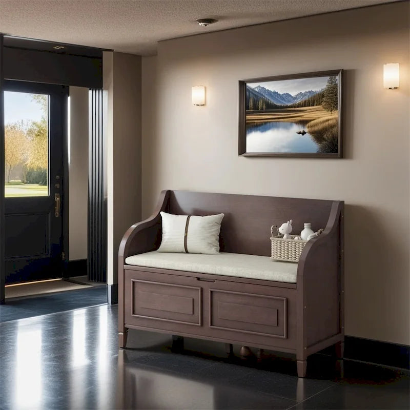 Banc de rangement multifonctionnel en bois massif pour entrée avec charnière de sécurité