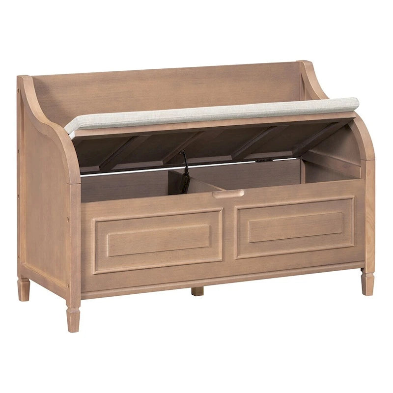 Banc de rangement multifonctionnel en bois massif pour entrée avec charnière de sécurité