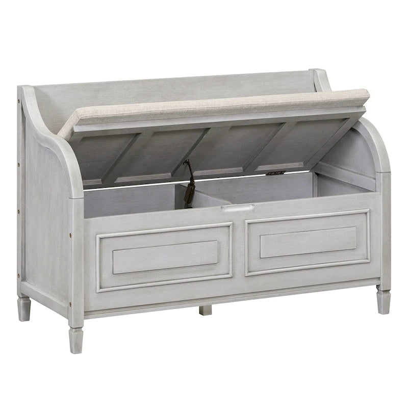 Banc de rangement multifonctionnel en bois massif pour entrée avec charnière de sécurité