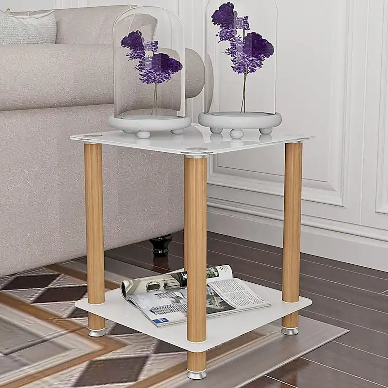 Table d'appoint moderne à 2 niveaux, table de canapé, table d'appoint avec étagère de rangement