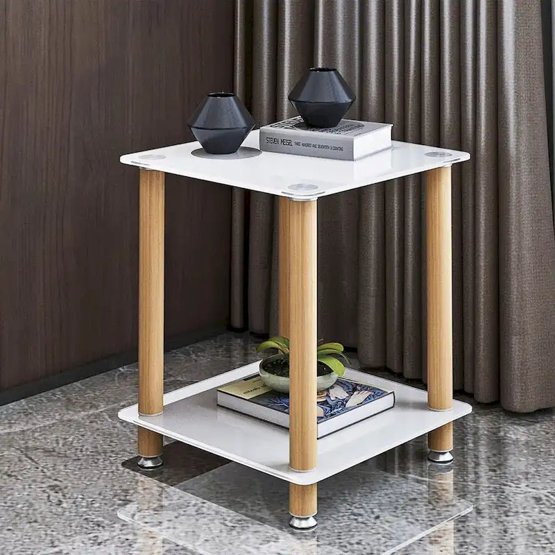 Table d'appoint moderne à 2 niveaux, table de canapé, table d'appoint avec étagère de rangement