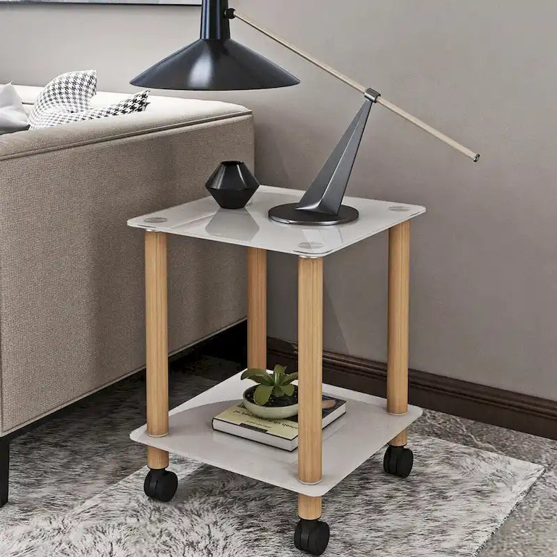 Table d'appoint moderne à 2 niveaux, table de canapé, table d'appoint avec étagère de rangement