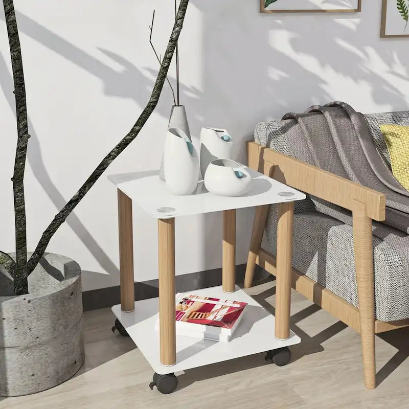 Table d'appoint moderne à 2 niveaux, table de canapé, table d'appoint avec étagère de rangement