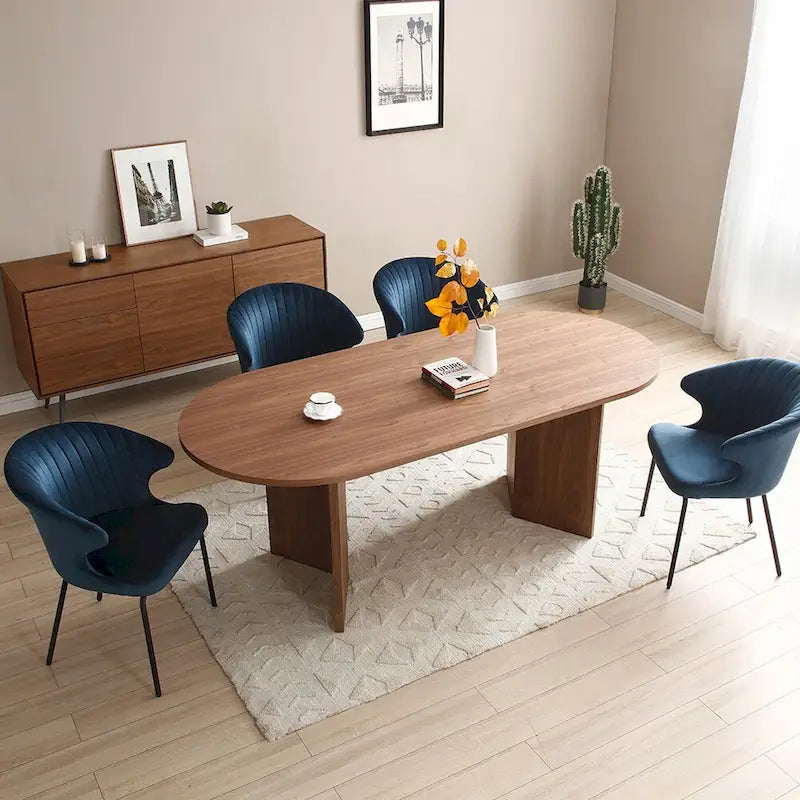 Table de salle à manger ovale en bois de noyer de 198 cm pour salle à manger