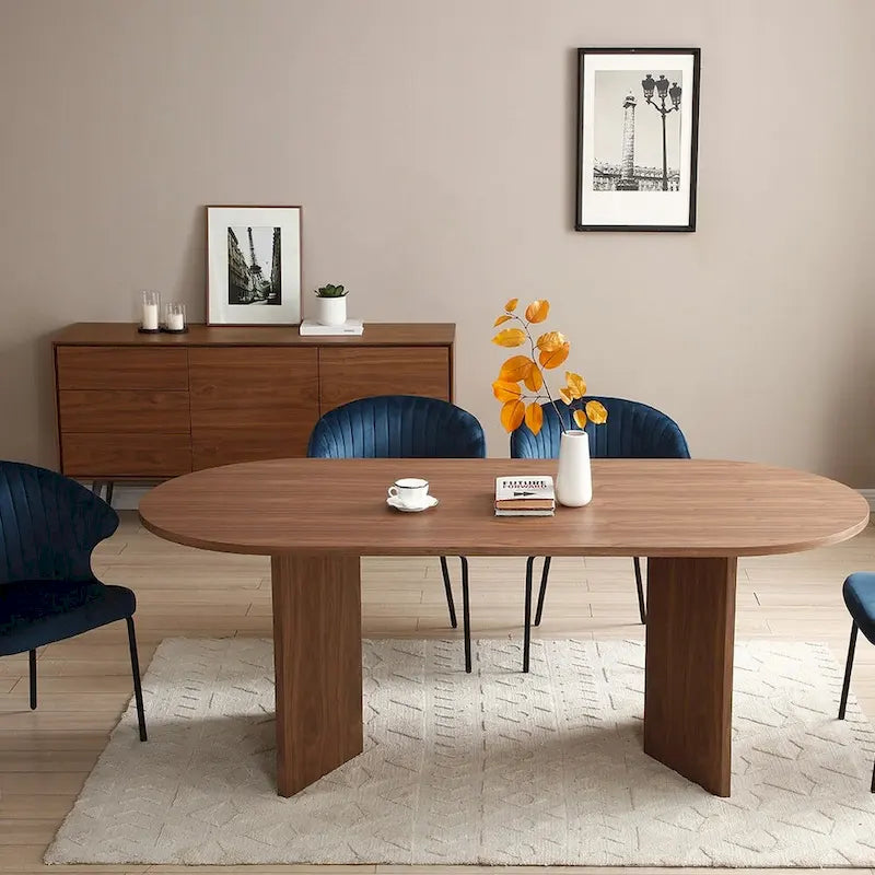 Table de salle à manger ovale en bois de noyer de 198 cm pour salle à manger
