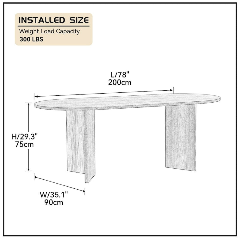 Table de salle à manger ovale en bois de noyer de 198 cm pour salle à manger
