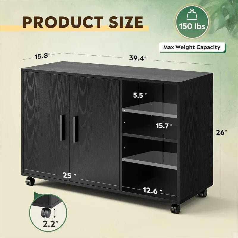 Meuble d'imprimante latéral pour fournitures de bureau - 15,8P x 39,4L x 25,7H