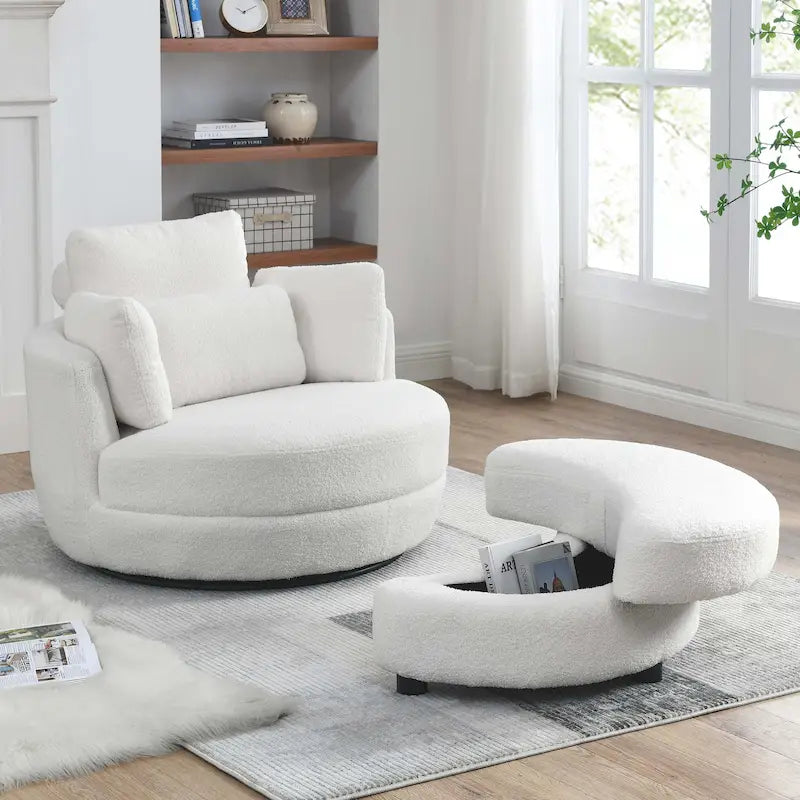 Canapé Loveseat Rond Moderne Pivotant, Fauteuil Tonneau Circulaire pour Chambre, Canapé Cuddle, Chaise Longue, Fauteuil, 4 Coussins