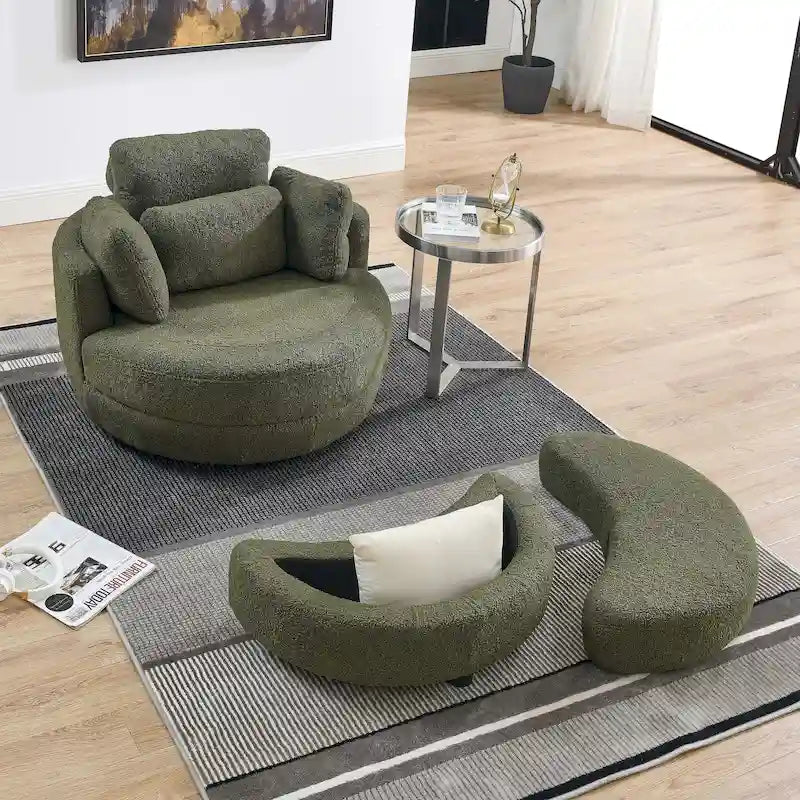 Canapé Loveseat Rond Moderne Pivotant, Fauteuil Tonneau Circulaire pour Chambre, Canapé Cuddle, Chaise Longue, Fauteuil, 4 Coussins
