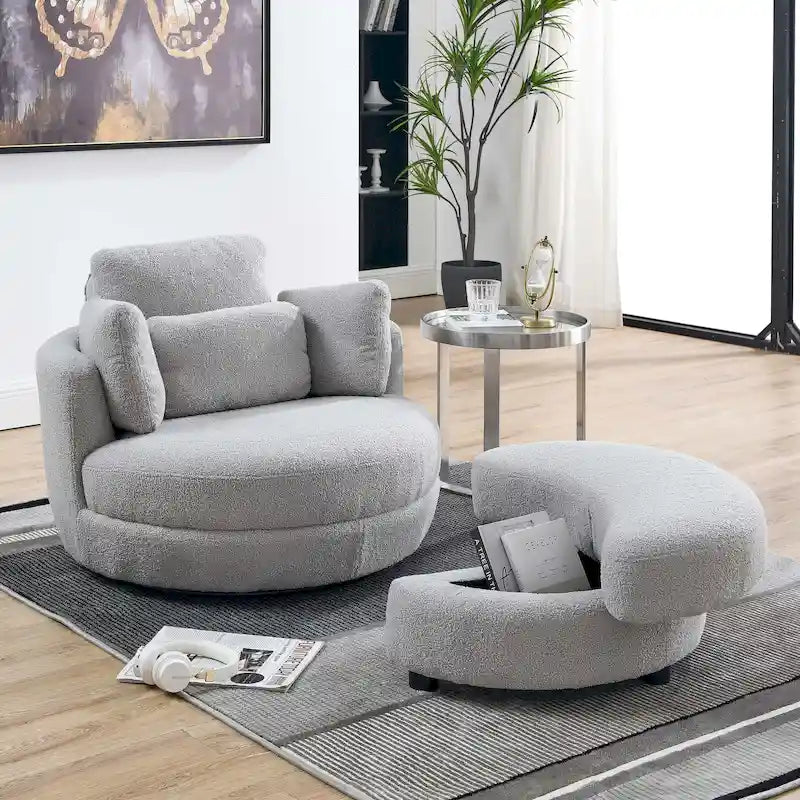 Canapé Loveseat Rond Moderne Pivotant, Fauteuil Tonneau Circulaire pour Chambre, Canapé Cuddle, Chaise Longue, Fauteuil, 4 Coussins