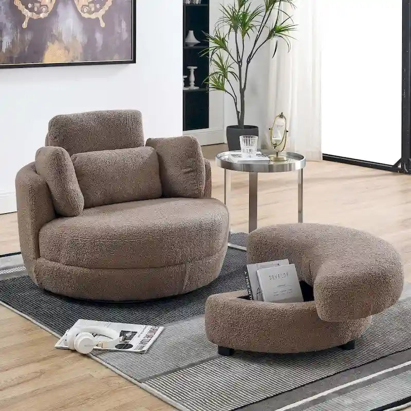 Canapé Loveseat Rond Moderne Pivotant, Fauteuil Tonneau Circulaire pour Chambre, Canapé Cuddle, Chaise Longue, Fauteuil, 4 Coussins