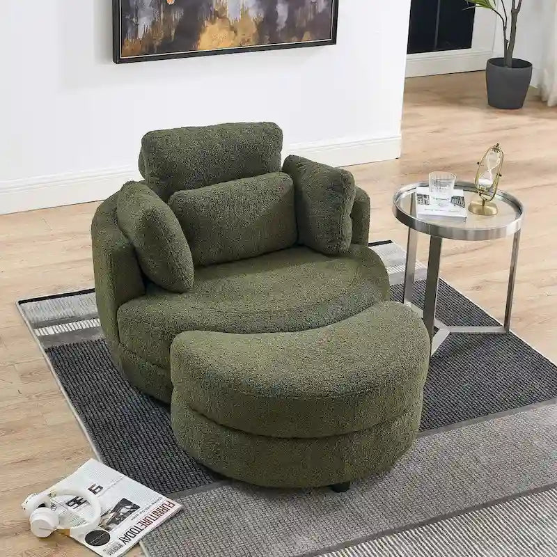 Canapé Loveseat Rond Moderne Pivotant, Fauteuil Tonneau Circulaire pour Chambre, Canapé Cuddle, Chaise Longue, Fauteuil, 4 Coussins