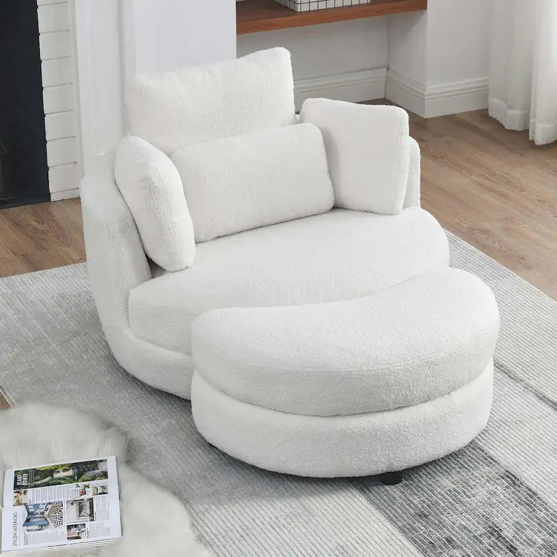 Canapé Loveseat Rond Moderne Pivotant, Fauteuil Tonneau Circulaire pour Chambre, Canapé Cuddle, Chaise Longue, Fauteuil, 4 Coussins