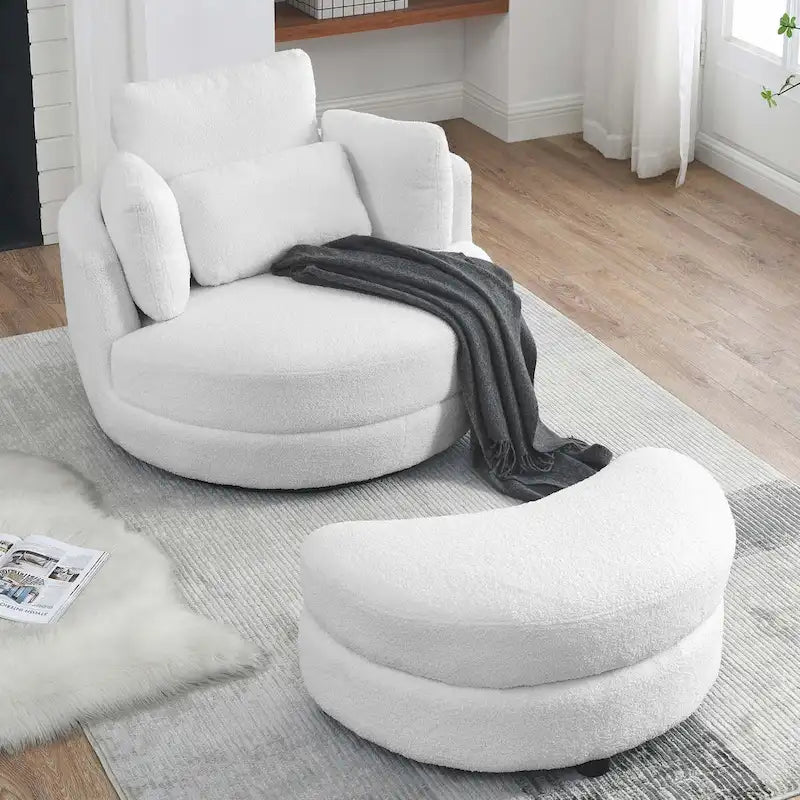 Canapé Loveseat Rond Moderne Pivotant, Fauteuil Tonneau Circulaire pour Chambre, Canapé Cuddle, Chaise Longue, Fauteuil, 4 Coussins