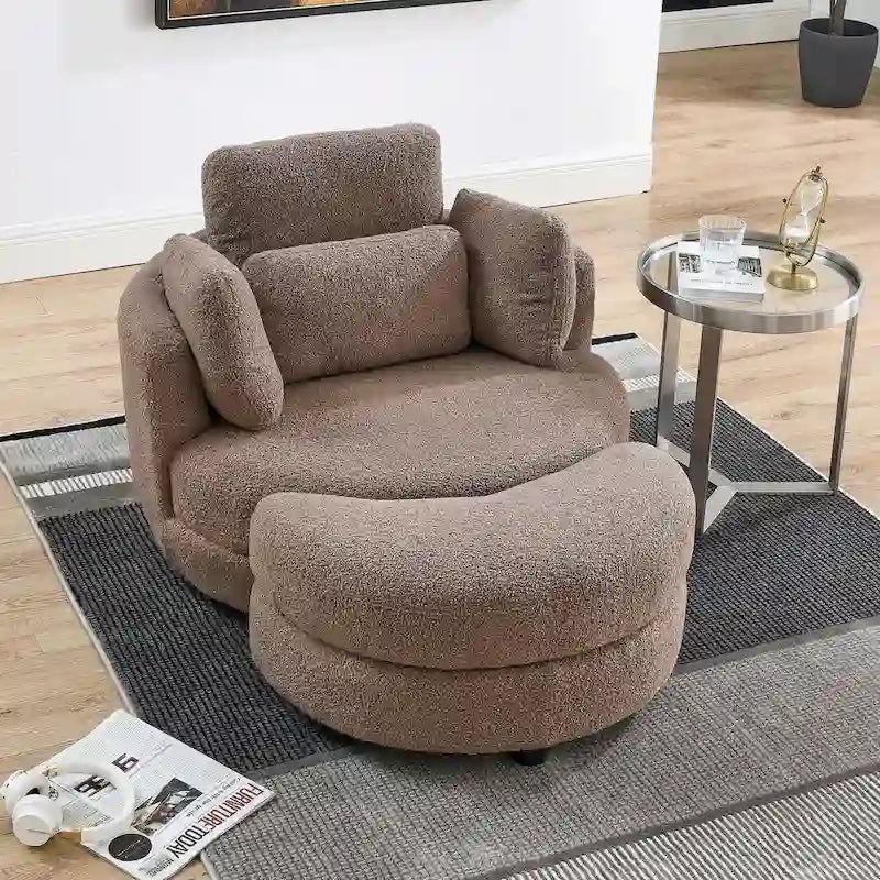 Canapé Loveseat Rond Moderne Pivotant, Fauteuil Tonneau Circulaire pour Chambre, Canapé Cuddle, Chaise Longue, Fauteuil, 4 Coussins