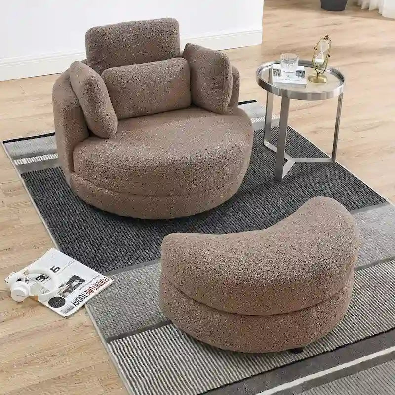 Canapé Loveseat Rond Moderne Pivotant, Fauteuil Tonneau Circulaire pour Chambre, Canapé Cuddle, Chaise Longue, Fauteuil, 4 Coussins