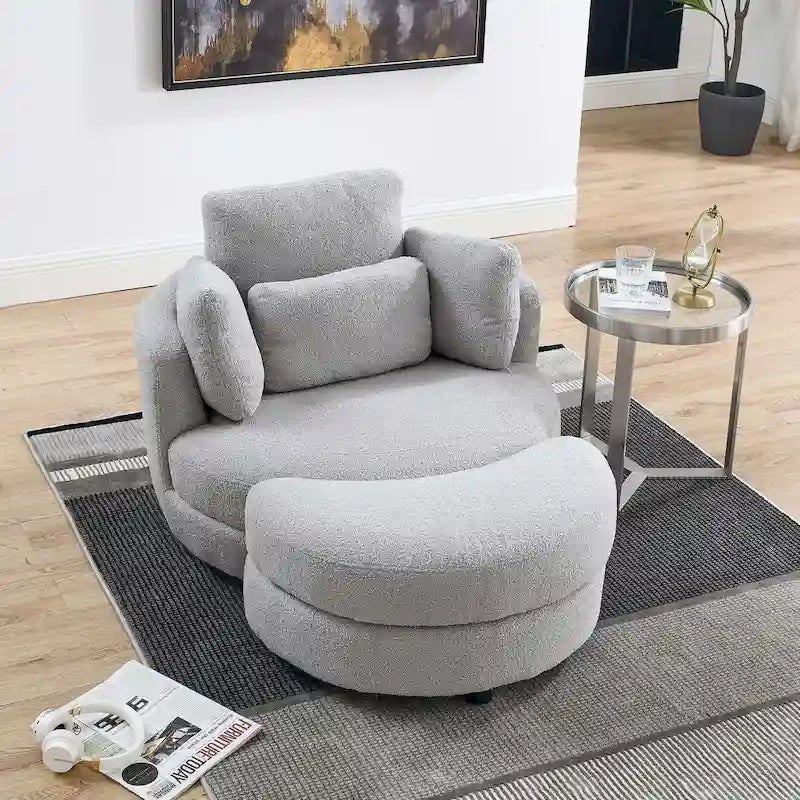 Canapé Loveseat Rond Moderne Pivotant, Fauteuil Tonneau Circulaire pour Chambre, Canapé Cuddle, Chaise Longue, Fauteuil, 4 Coussins