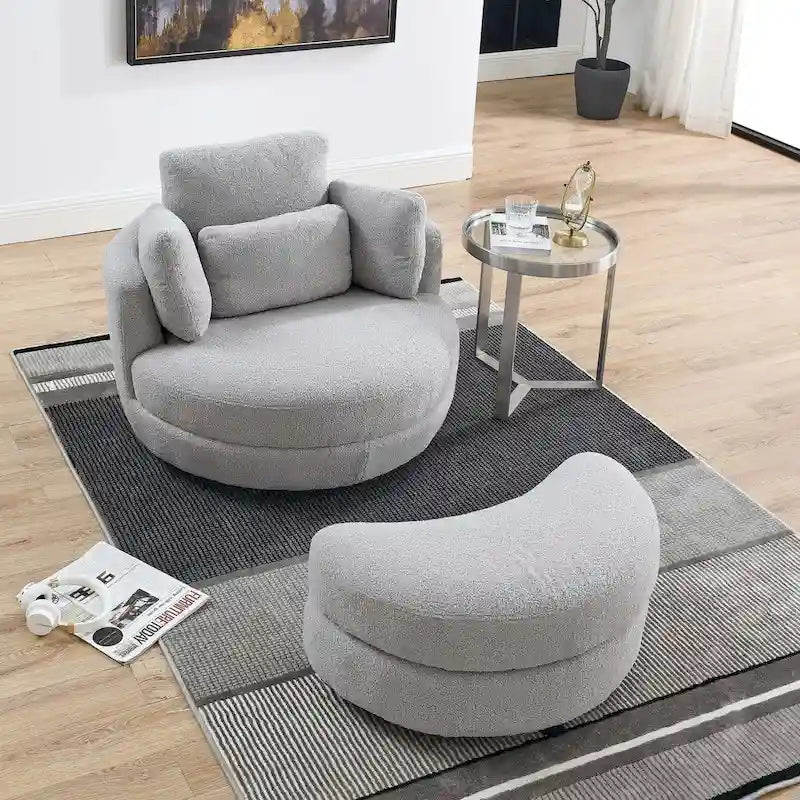Canapé Loveseat Rond Moderne Pivotant, Fauteuil Tonneau Circulaire pour Chambre, Canapé Cuddle, Chaise Longue, Fauteuil, 4 Coussins