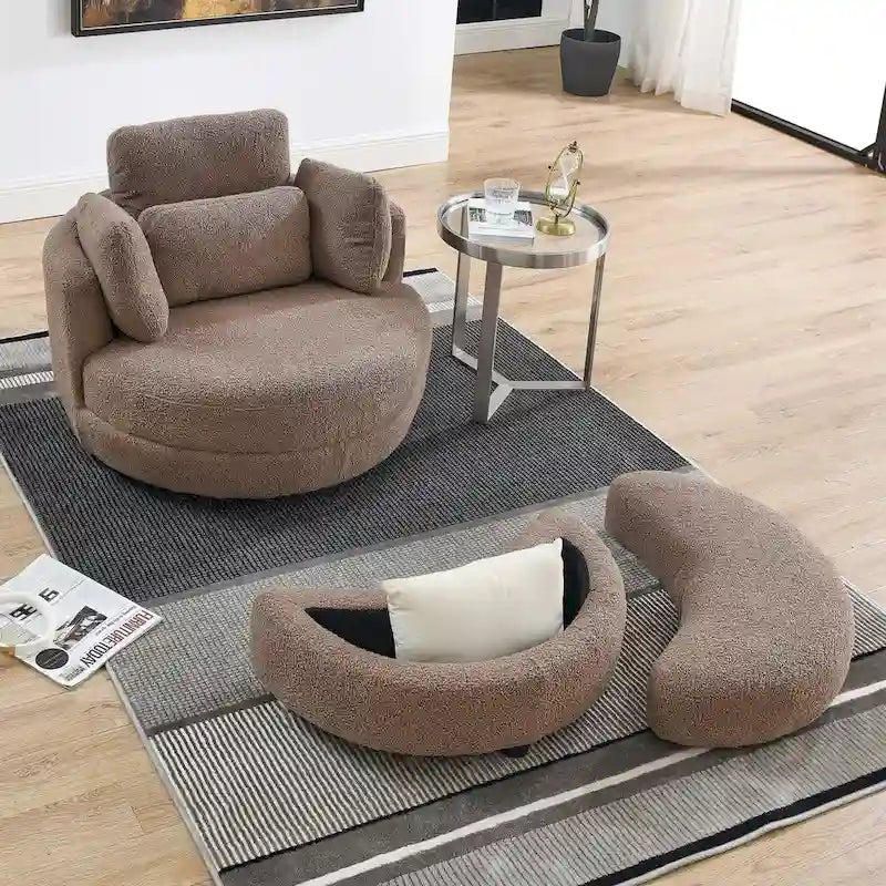 Canapé Loveseat Rond Moderne Pivotant, Fauteuil Tonneau Circulaire pour Chambre, Canapé Cuddle, Chaise Longue, Fauteuil, 4 Coussins