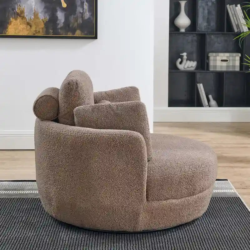 Canapé Loveseat Rond Moderne Pivotant, Fauteuil Tonneau Circulaire pour Chambre, Canapé Cuddle, Chaise Longue, Fauteuil, 4 Coussins