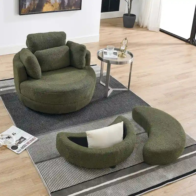 Canapé Loveseat Rond Moderne Pivotant, Fauteuil Tonneau Circulaire pour Chambre, Canapé Cuddle, Chaise Longue, Fauteuil, 4 Coussins