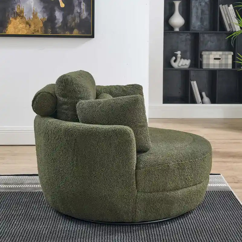 Canapé Loveseat Rond Moderne Pivotant, Fauteuil Tonneau Circulaire pour Chambre, Canapé Cuddle, Chaise Longue, Fauteuil, 4 Coussins