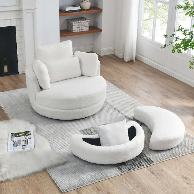 Canapé Loveseat Rond Moderne Pivotant, Fauteuil Tonneau Circulaire pour Chambre, Canapé Cuddle, Chaise Longue, Fauteuil, 4 Coussins