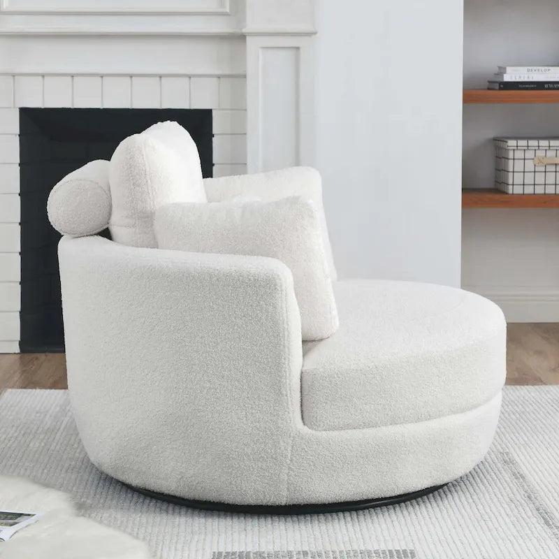 Canapé Loveseat Rond Moderne Pivotant, Fauteuil Tonneau Circulaire pour Chambre, Canapé Cuddle, Chaise Longue, Fauteuil, 4 Coussins