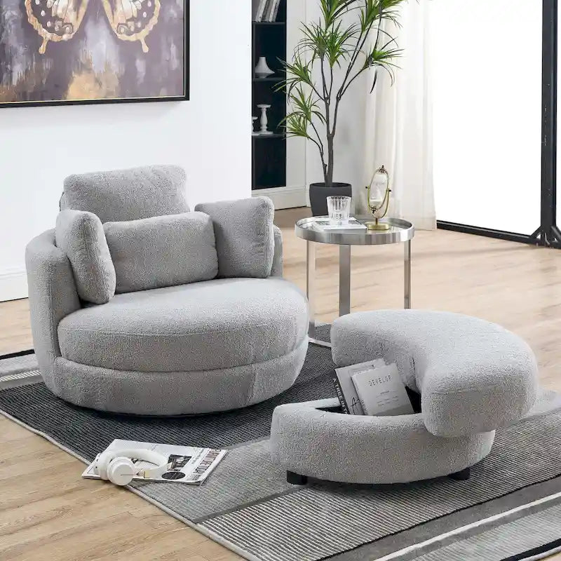 Canapé Loveseat Rond Moderne Pivotant, Fauteuil Tonneau Circulaire pour Chambre, Canapé Cuddle, Chaise Longue, Fauteuil, 4 Coussins