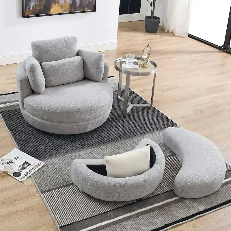 Canapé Loveseat Rond Moderne Pivotant, Fauteuil Tonneau Circulaire pour Chambre, Canapé Cuddle, Chaise Longue, Fauteuil, 4 Coussins