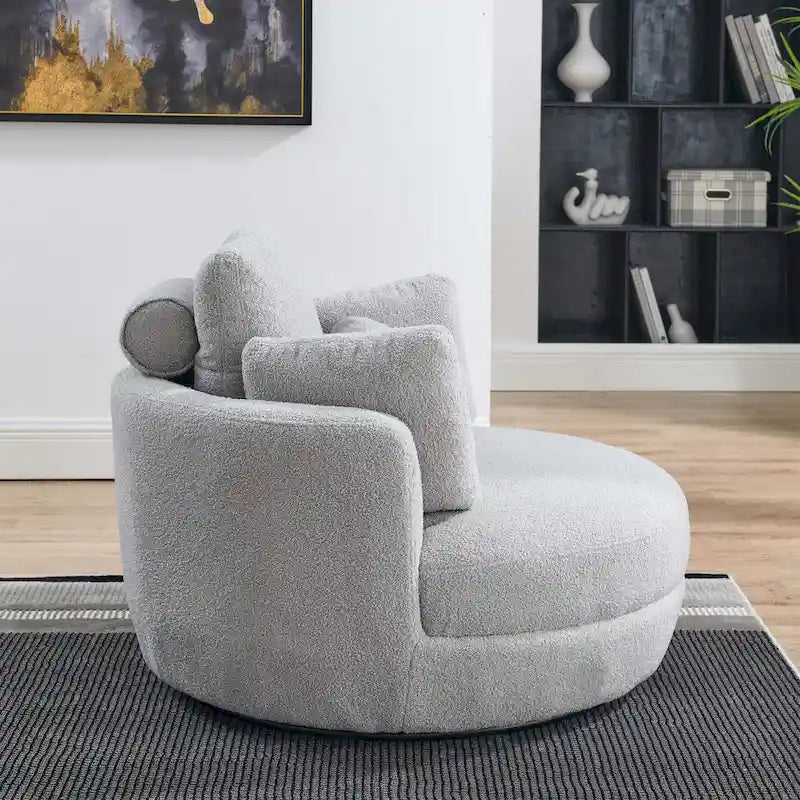 Canapé Loveseat Rond Moderne Pivotant, Fauteuil Tonneau Circulaire pour Chambre, Canapé Cuddle, Chaise Longue, Fauteuil, 4 Coussins