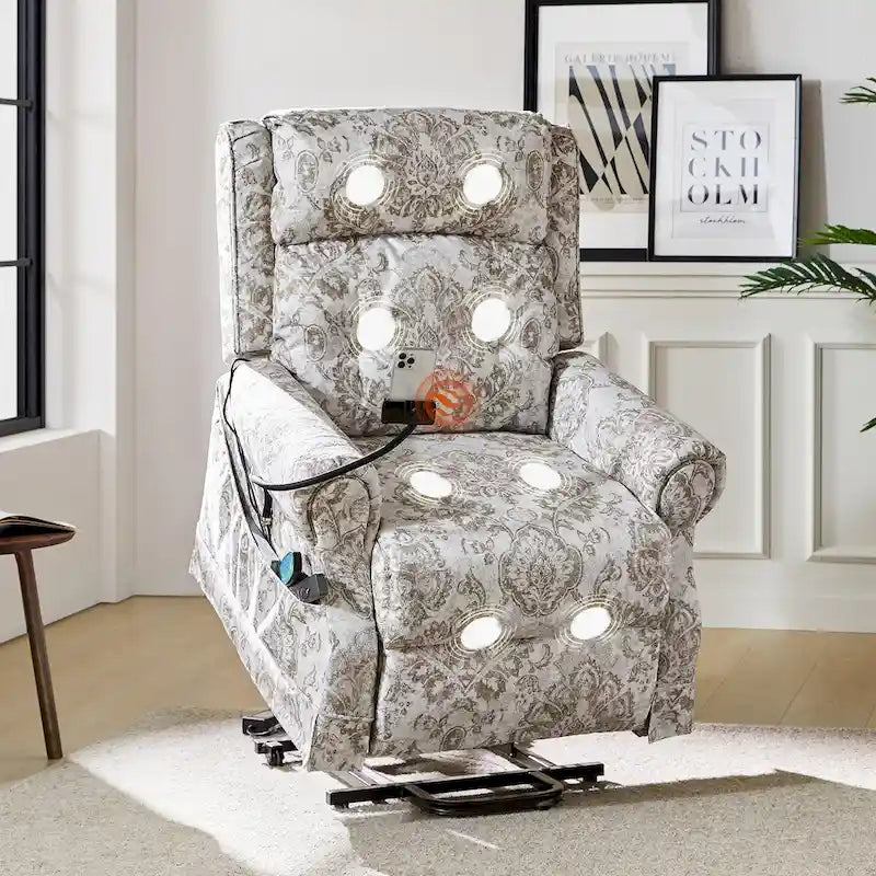 Fauteuil inclinable électrique traditionnel avec aide au levage, massage, chauffage et appui-tête manuel