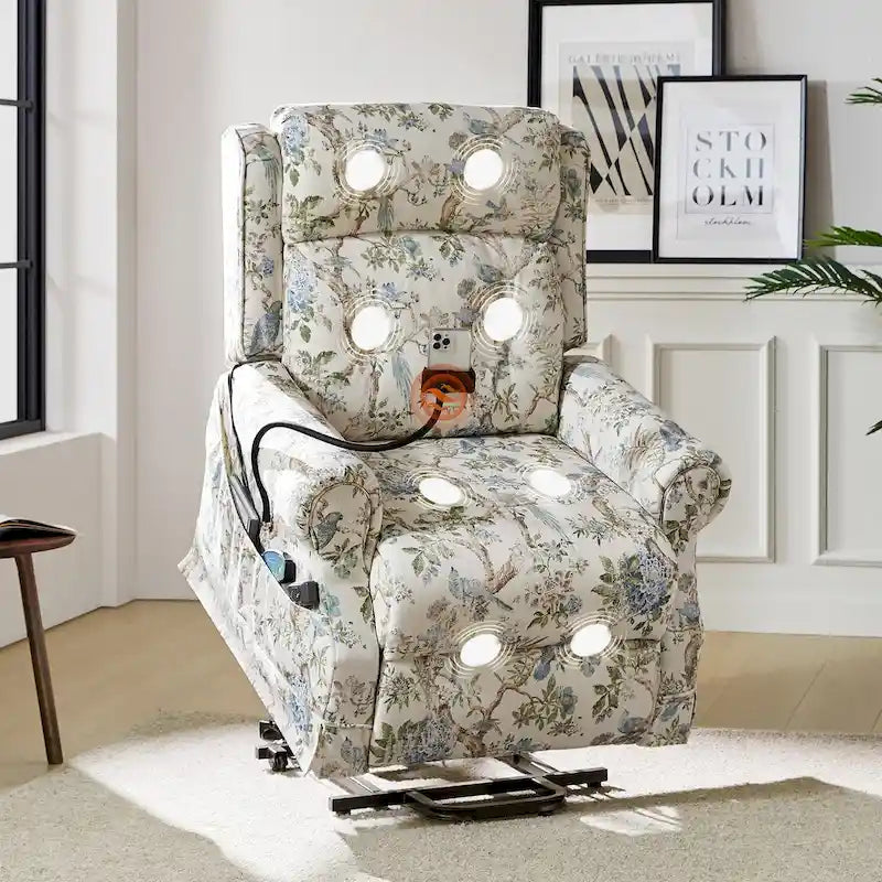 Fauteuil inclinable électrique traditionnel avec aide au levage, massage, chauffage et appui-tête manuel