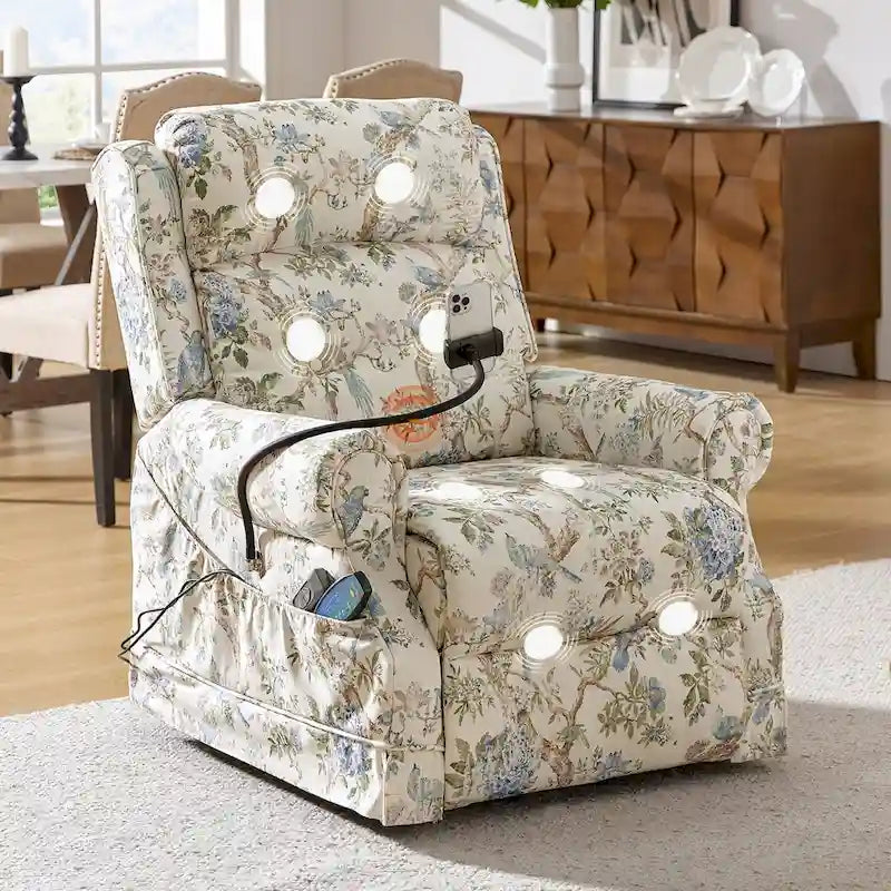 Fauteuil inclinable électrique traditionnel avec aide au levage, massage, chauffage et appui-tête manuel