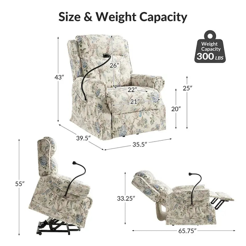 Fauteuil inclinable électrique traditionnel avec aide au levage, massage, chauffage et appui-tête manuel