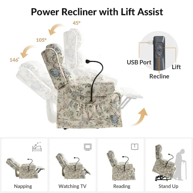Fauteuil inclinable électrique traditionnel avec aide au levage, massage, chauffage et appui-tête manuel