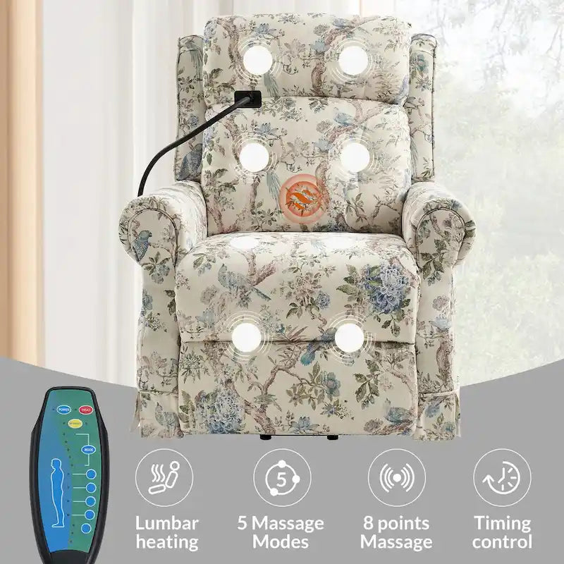 Fauteuil inclinable électrique traditionnel avec aide au levage, massage, chauffage et appui-tête manuel