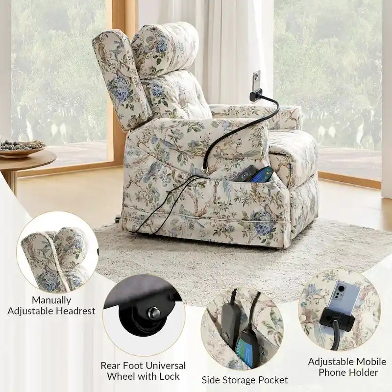 Fauteuil inclinable électrique traditionnel avec aide au levage, massage, chauffage et appui-tête manuel