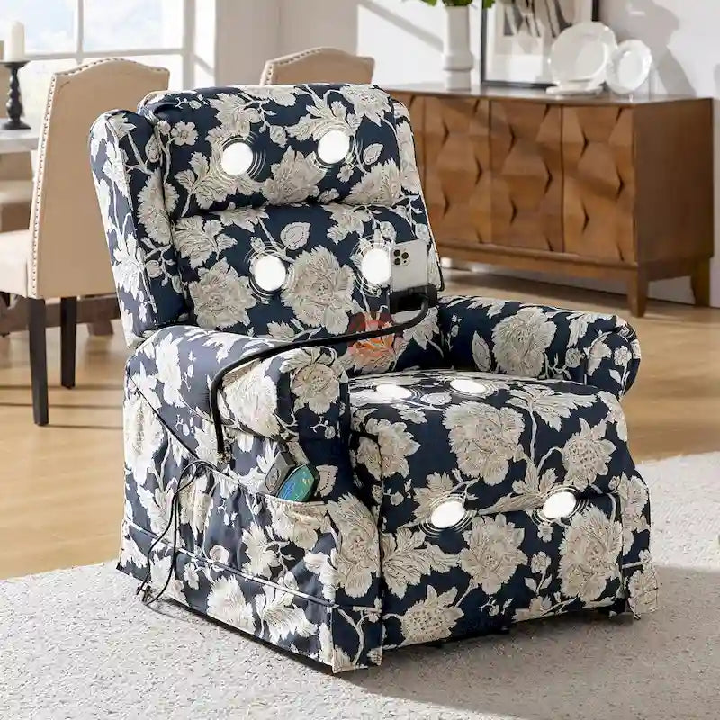 Fauteuil inclinable électrique traditionnel avec aide au levage, massage, chauffage et appui-tête manuel