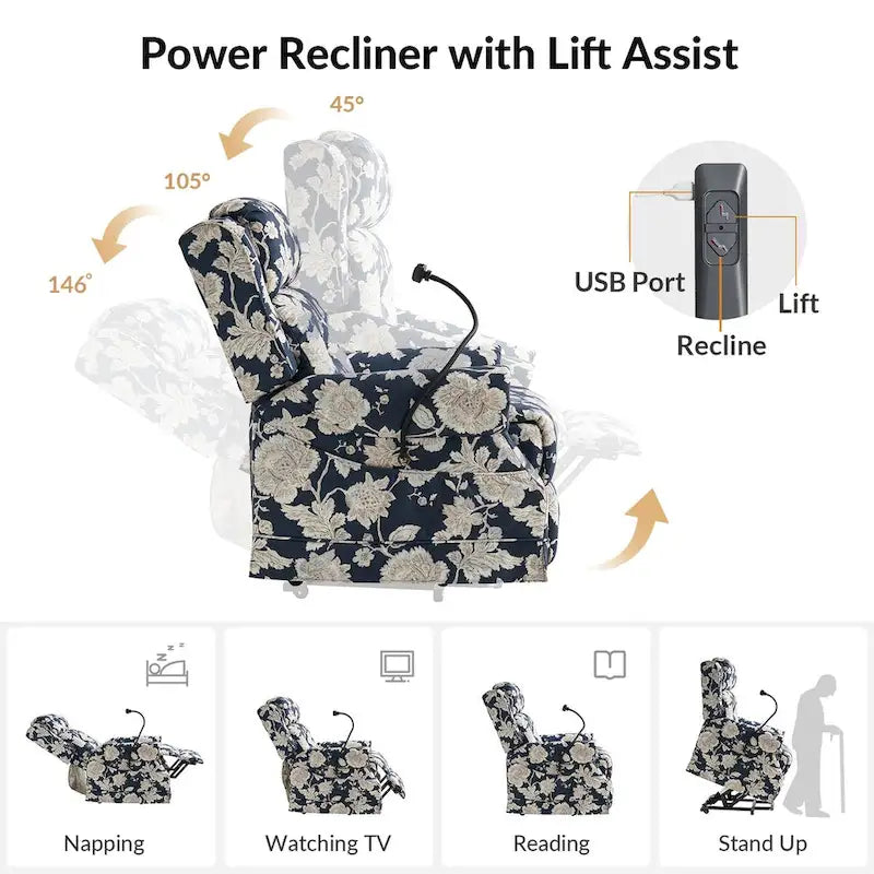Fauteuil inclinable électrique traditionnel avec aide au levage, massage, chauffage et appui-tête manuel