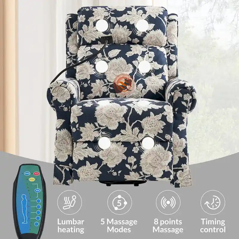 Fauteuil inclinable électrique traditionnel avec aide au levage, massage, chauffage et appui-tête manuel