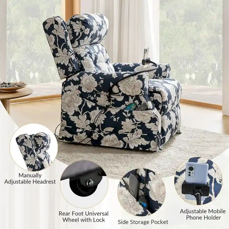 Fauteuil inclinable électrique traditionnel avec aide au levage, massage, chauffage et appui-tête manuel