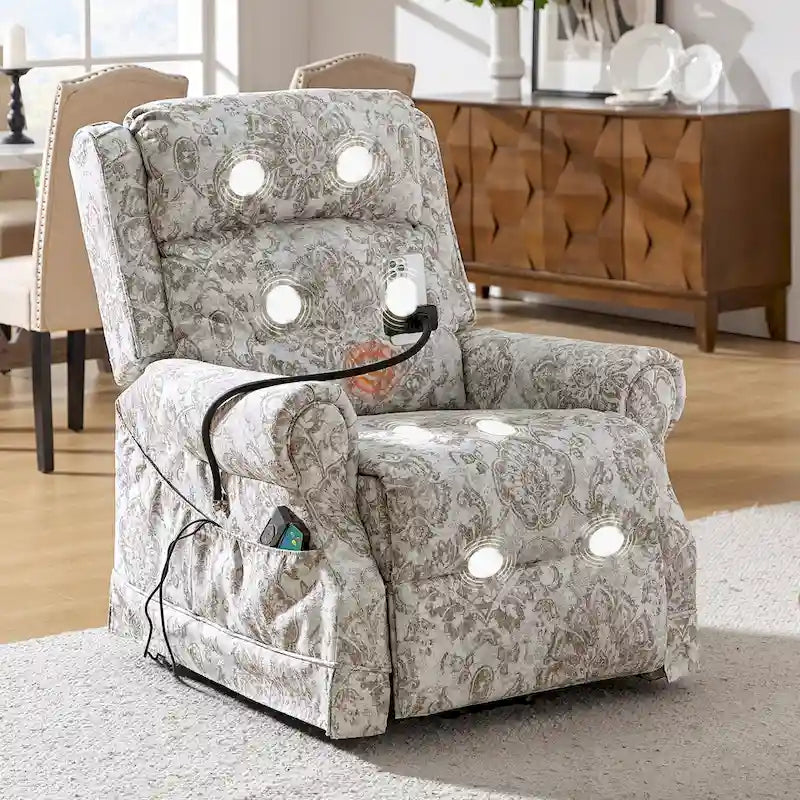 Fauteuil inclinable électrique traditionnel avec aide au levage, massage, chauffage et appui-tête manuel