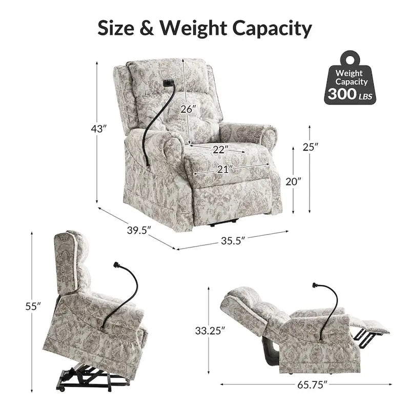 Fauteuil inclinable électrique traditionnel avec aide au levage, massage, chauffage et appui-tête manuel
