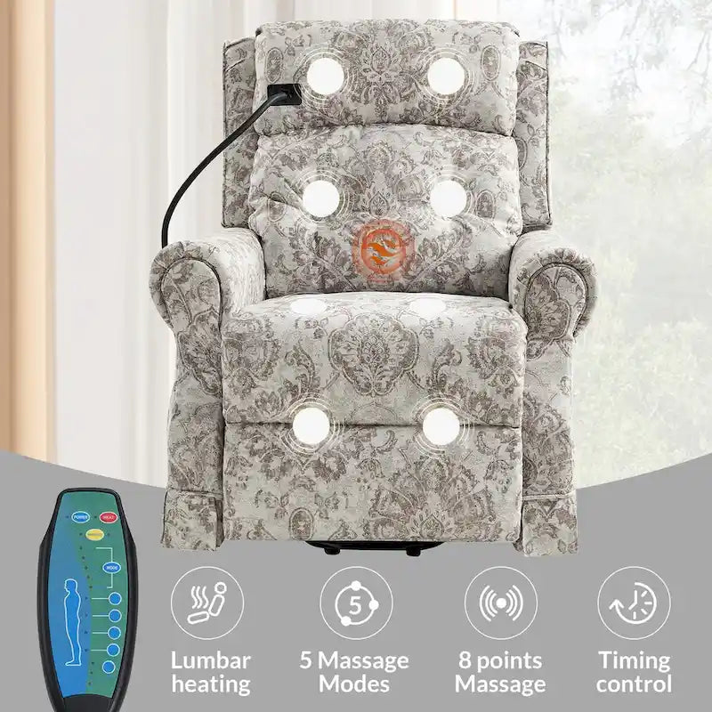 Fauteuil inclinable électrique traditionnel avec aide au levage, massage, chauffage et appui-tête manuel