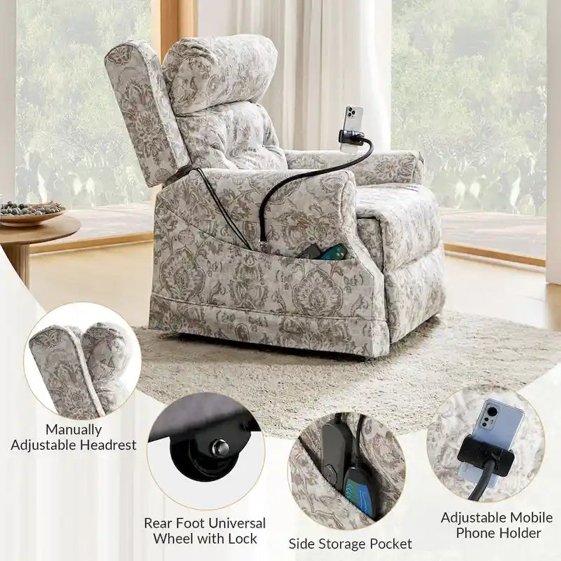 Fauteuil inclinable électrique traditionnel avec aide au levage, massage, chauffage et appui-tête manuel
