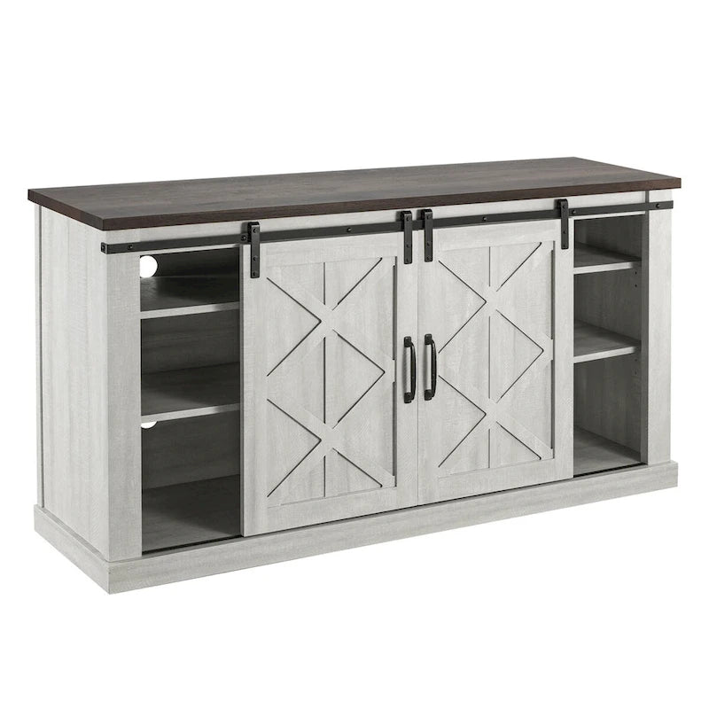 Meuble TV de 58 po de style rustique avec portes coulissantes – Convient aux téléviseurs jusqu'à 65 po – 58 po de largeur