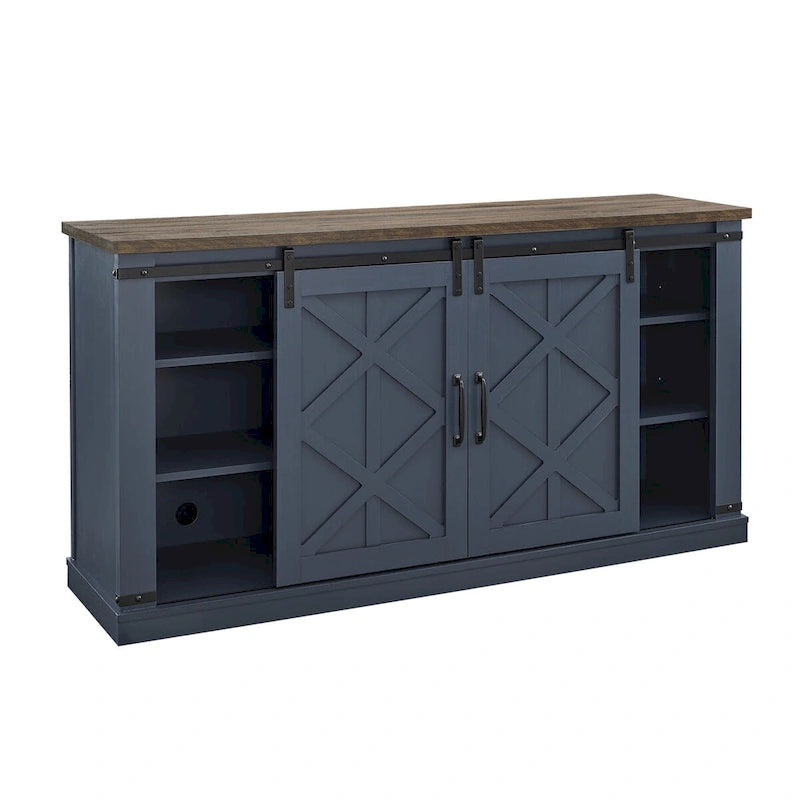Meuble TV de 58 po de style rustique avec portes coulissantes – Convient aux téléviseurs jusqu'à 65 po – 58 po de largeur